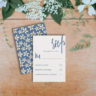 Moderne Bloemen Blauw & Gele Huwelijk RSVP Kaartje