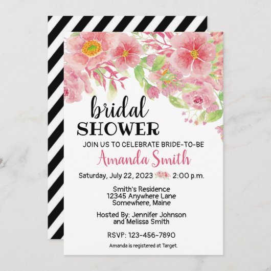 Moderne Bloemen Bruids Douche Uitnodiging (Voorkant / Achterkant)