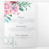 Moderne Bloemen Bruiloft Roze Rose Alles in Een Br Drieluik Uitnodiging (Binnenzijde eerst)