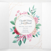 Moderne Bloemen Bruiloft Roze Rose Alles in Een Br Drieluik Uitnodiging (Binnenkant midden)