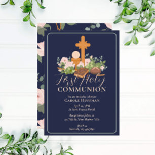 Moderne Bloemen Eerste Heilige Communie Religieus Kaart