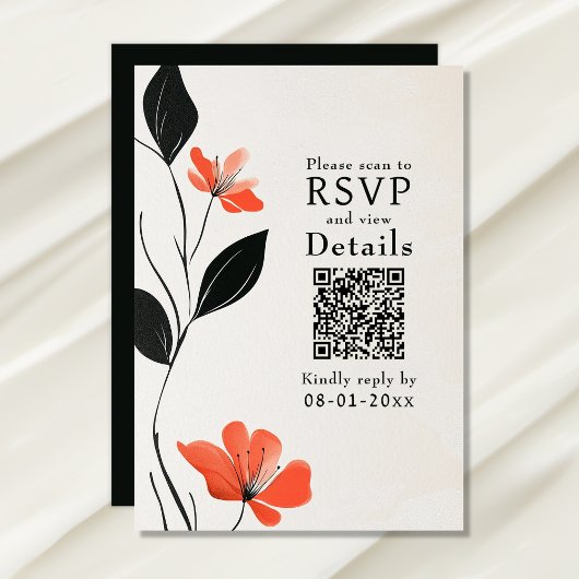 Moderne Bloemen Elegantie Vetgedrukte Bloemen QR C RSVP Kaartje