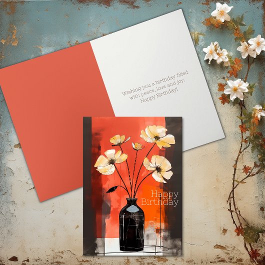 moderne bloemen en vaas verjaardag kaart