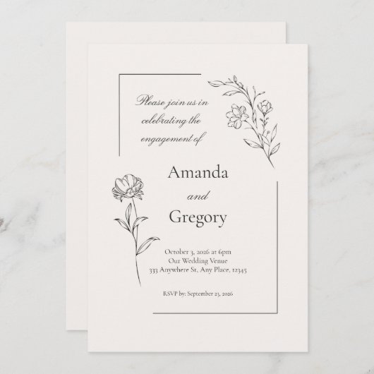 Moderne Bloemen Engagement Party bruiloft uitnodig (Voorkant / Achterkant)