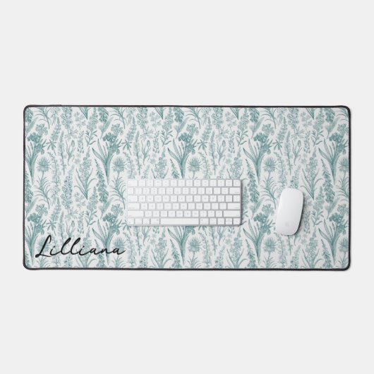 Moderne  Bloemen Groene Wildflower Aangepaste Naam Bureaumat (Keyboard & Muis)