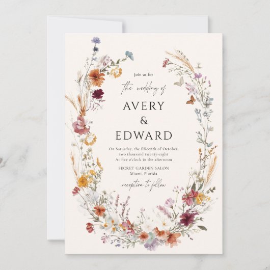 Moderne Bloemen Herfst Trouwen Rustiek Boho Kaart (Voorkant)