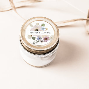 Moderne bloemen-huwelijkssticker ronde sticker