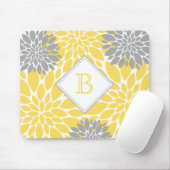 Moderne bloemen, Initiaal monogram, Geel grijs Muismat (Met muis)