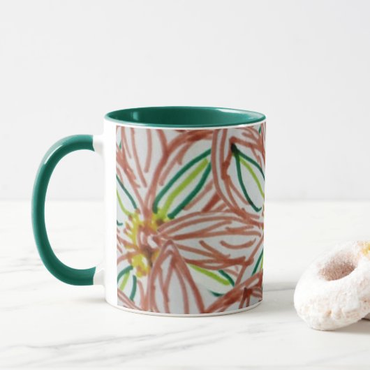 Moderne bloemen mok (Met donut)