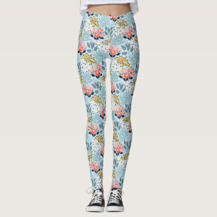 Moderne bloemen op blauw leggings
