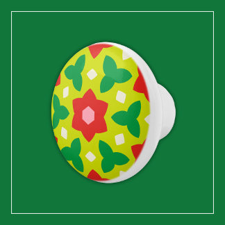 Moderne bloemen op groene en rode geometrische blo keramische knop