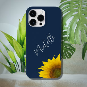 Moderne Bloemen Peking Zonnebloem Marine Blauw Case-Mate iPhone 14 Pro Max Hoesje