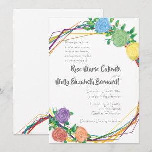 Moderne Bloemen Regenboog geometrische bruiloft Kaart