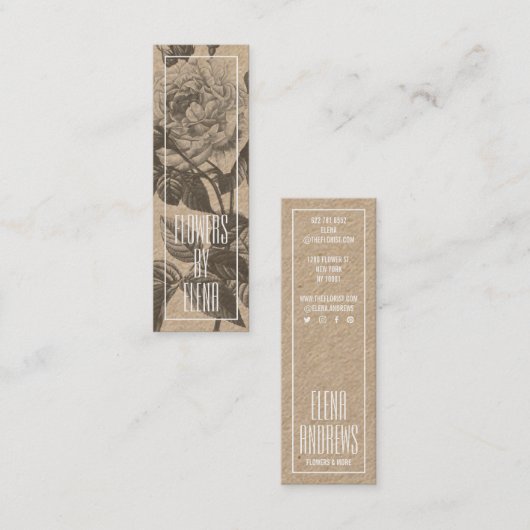 Moderne bloemen roos bruine kraft bloemist mini visitekaartje (Voorkant / Achterkant)