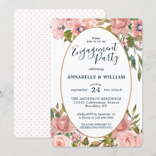 Moderne Bloemen Roze Blush Goud Engagement Party Kaart