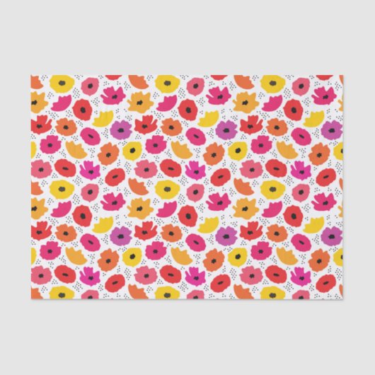 Moderne Bloemen Roze Rood Oranje Stippen Patroon Tissuepapier (Voorkant)