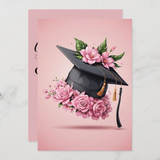 Moderne Bloemen Roze Uitnodigingen (Voorkant / Achterkant)