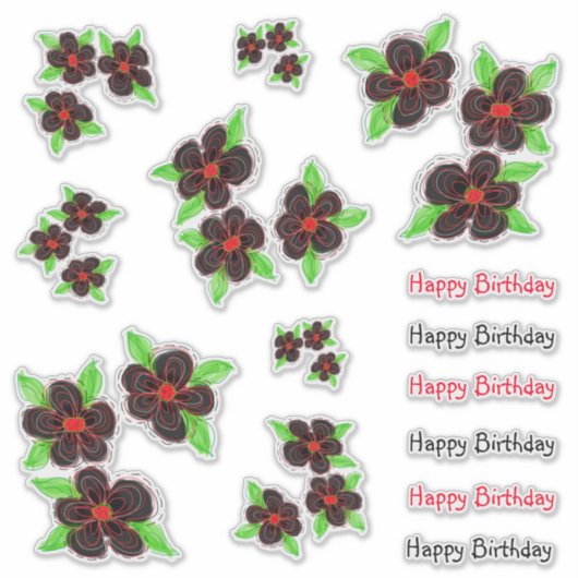 Moderne Bloemen Verjaardag Stickers (Voorkant)