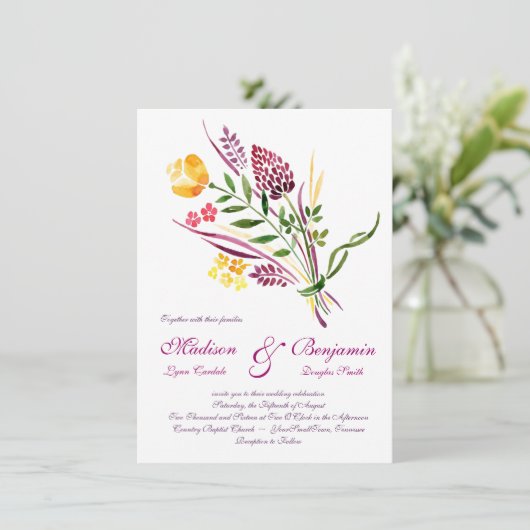 Moderne Bloemen Waterverf Huwelijksuitnodigingen Kaart (Staand voorkant)