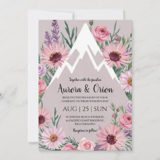 Moderne Bloemen waterverf Mountain Wedding Kaart