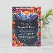 Moderne Bloemen waterverf Mountain Wedding Kaart (Staand voorkant)