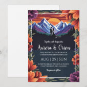 Moderne Bloemen waterverf Mountain Wedding Kaart (Voorkant / Achterkant)