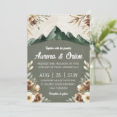 Moderne Bloemen waterverf Mountain Wedding Kaart (Staand voorkant)
