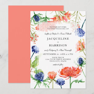 Moderne Bloemen Waterverf Zomerkoraal Mum Thistle Kaart