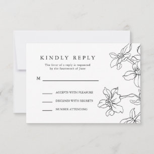 Moderne Bloemen Zwart-wit Reactie, Huwelijk RSVP Kaartje