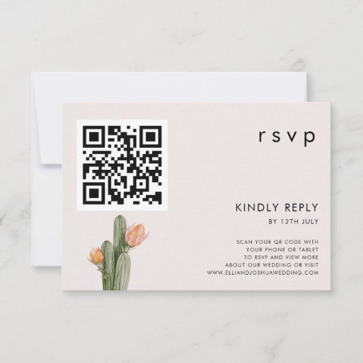 Moderne Bloemencactus Bruiloft QR CODE RSVP-kaart Kaart (Voorkant)