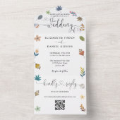 Moderne bloemencode QR-hartjes Script bruiloft All In One Uitnodiging (Binnen)