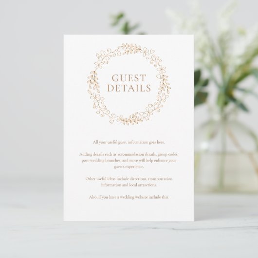 Moderne bloemenguirlande gast informatie details informatiekaartje (Staand voorkant)