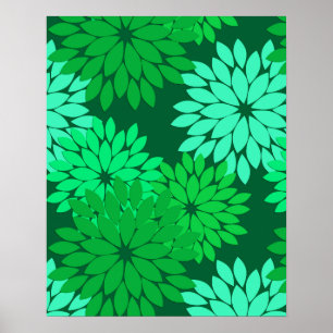 Moderne bloemenkimono-afdruk, smaragd en jade groe poster