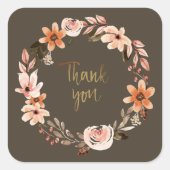 Moderne bloemenkrans begroetingsportzegel vierkante sticker (Voorkant)