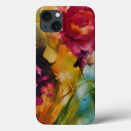 Moderne bloemenkunst, levendige kleuren iPhone 13 hoesje