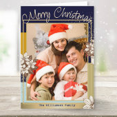 Moderne Bloemenslingers Blauw Goud Foto Prettig Ke Feestdagen Kaart