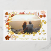 Moderne bloemframe foto QR-code save the date Folie Uitnodiging (Voorkant)