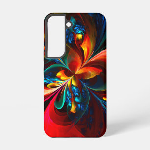 Moderne bloemige abstracte kunst oranje blauwe pat samsung galaxy hoesje