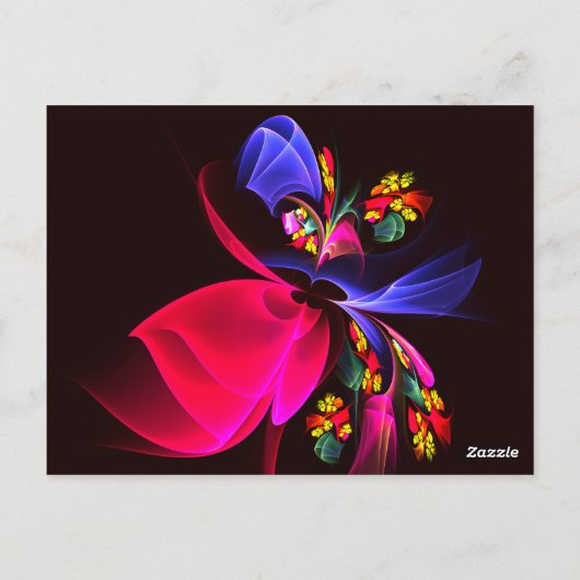 Moderne bloemige Abstracte kunst rood blauw patroo Briefkaart (Achterkant)