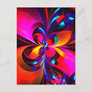 Moderne bloemige Abstracte kunst rood blauw patroo Briefkaart