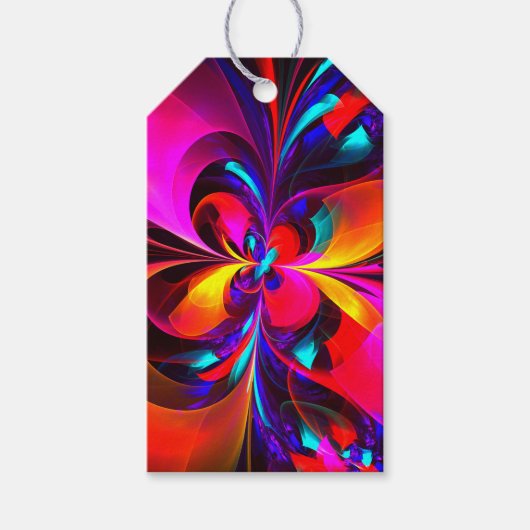 Moderne bloemige Abstracte kunst rood blauw patroo Cadeaulabel (Voorkant)