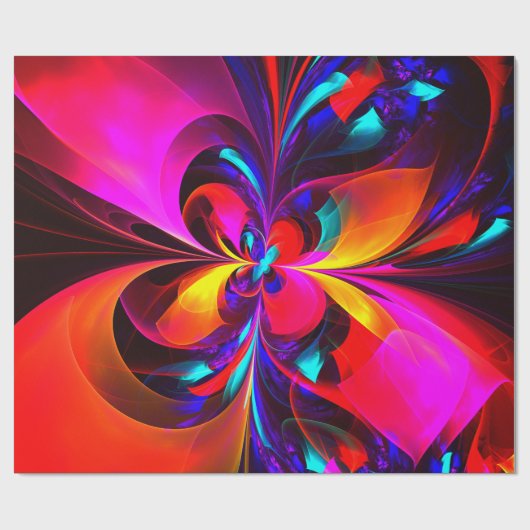 Moderne bloemige Abstracte kunst rood blauw patroo Cadeaupapier (Vlak)