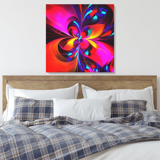 Moderne bloemige Abstracte kunst rood blauw patroo Canvas Afdruk (Insitu (Slaapkamer))