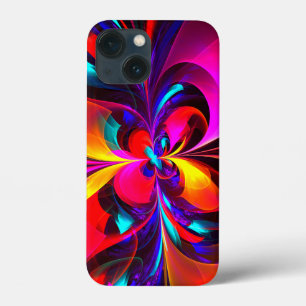 Moderne bloemige Abstracte kunst rood blauw patroo iPhone 13 Mini Hoesje