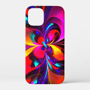 Moderne bloemige Abstracte kunst rood blauw patroo iPhone 12 Mini Hoesje
