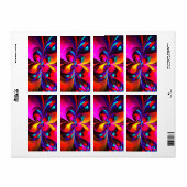 Moderne bloemige Abstracte kunst rood blauw patroo Etiket (Full Sheet)