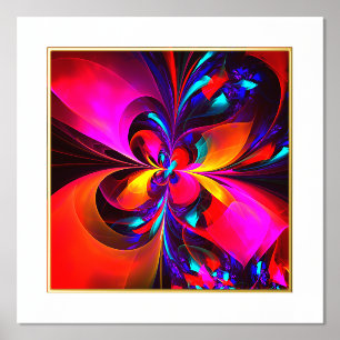 Moderne bloemige Abstracte kunst rood blauw patroo Folie Afdrukken