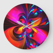 Moderne bloemige Abstracte kunst rood blauw patroo Grote Klok (Voorkant)