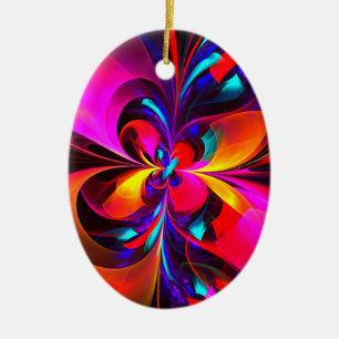 Moderne bloemige Abstracte kunst rood blauw patroo Keramisch Ornament