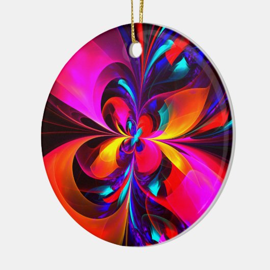 Moderne bloemige Abstracte kunst rood blauw patroo Keramisch Ornament (Links)